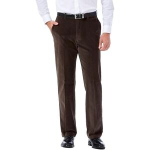 Haggar Mens Corduroy Stretch Straight Fit Pants Size 34W 32L Brown E03338